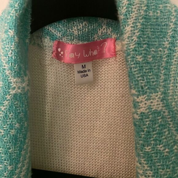 Say What? White and Blue Sleeveless Poncho - Picture 2 of 3